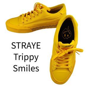 STRAYE Stanley Trippy Smiles Yellow Skate Shoes Lowtop Unisex Men 8 Women 9.5